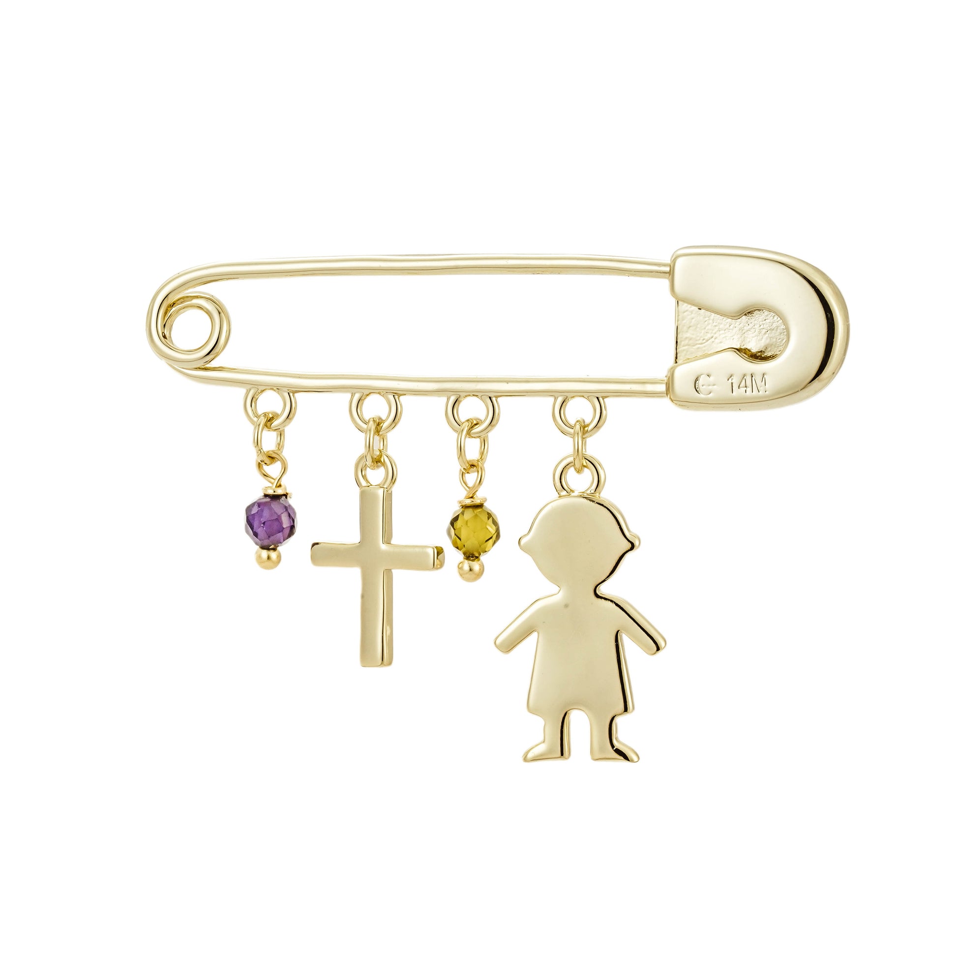 Pin de Bebé con dijes de Cruz y Niño