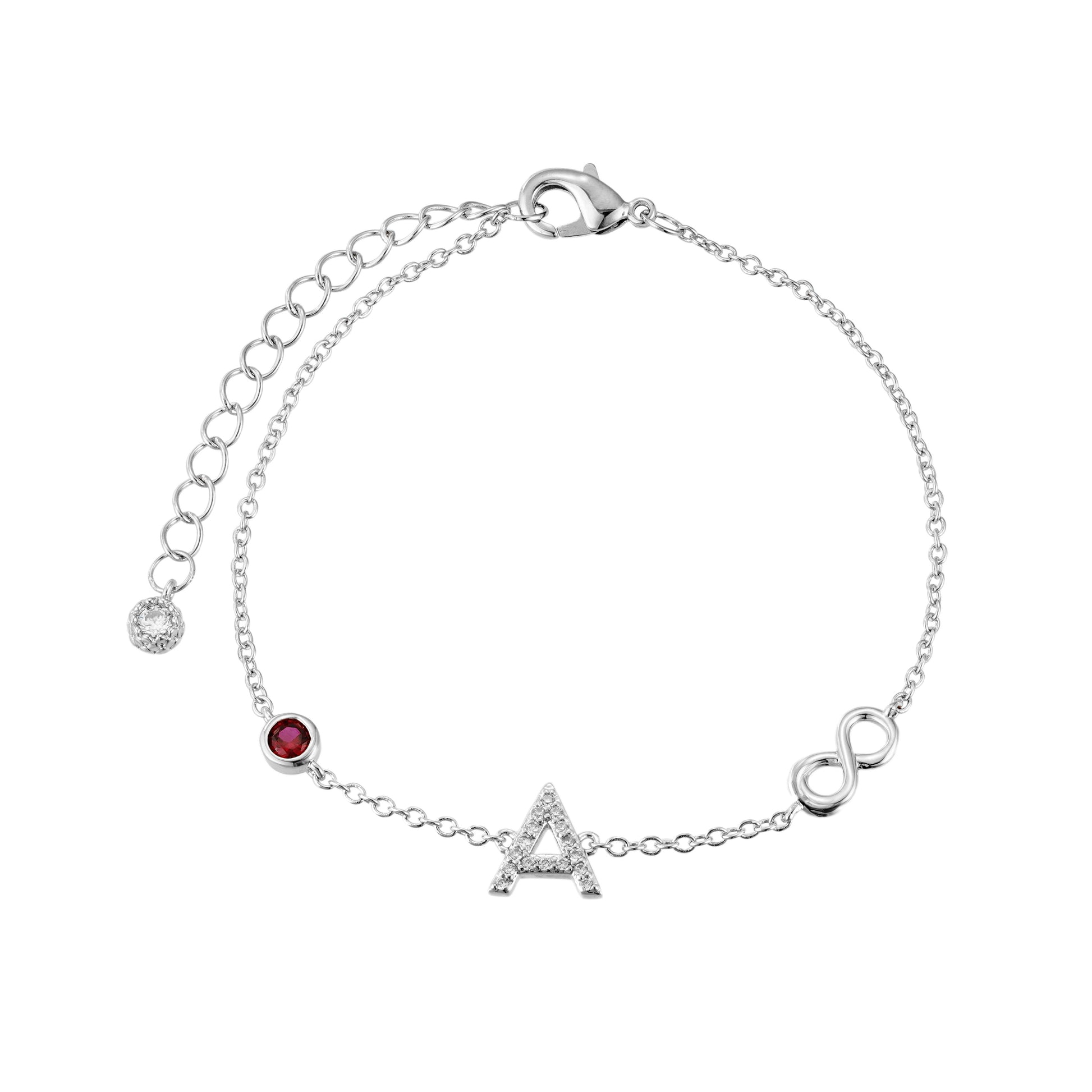 Pulsera Inicial Plata con Detalles de Infinito