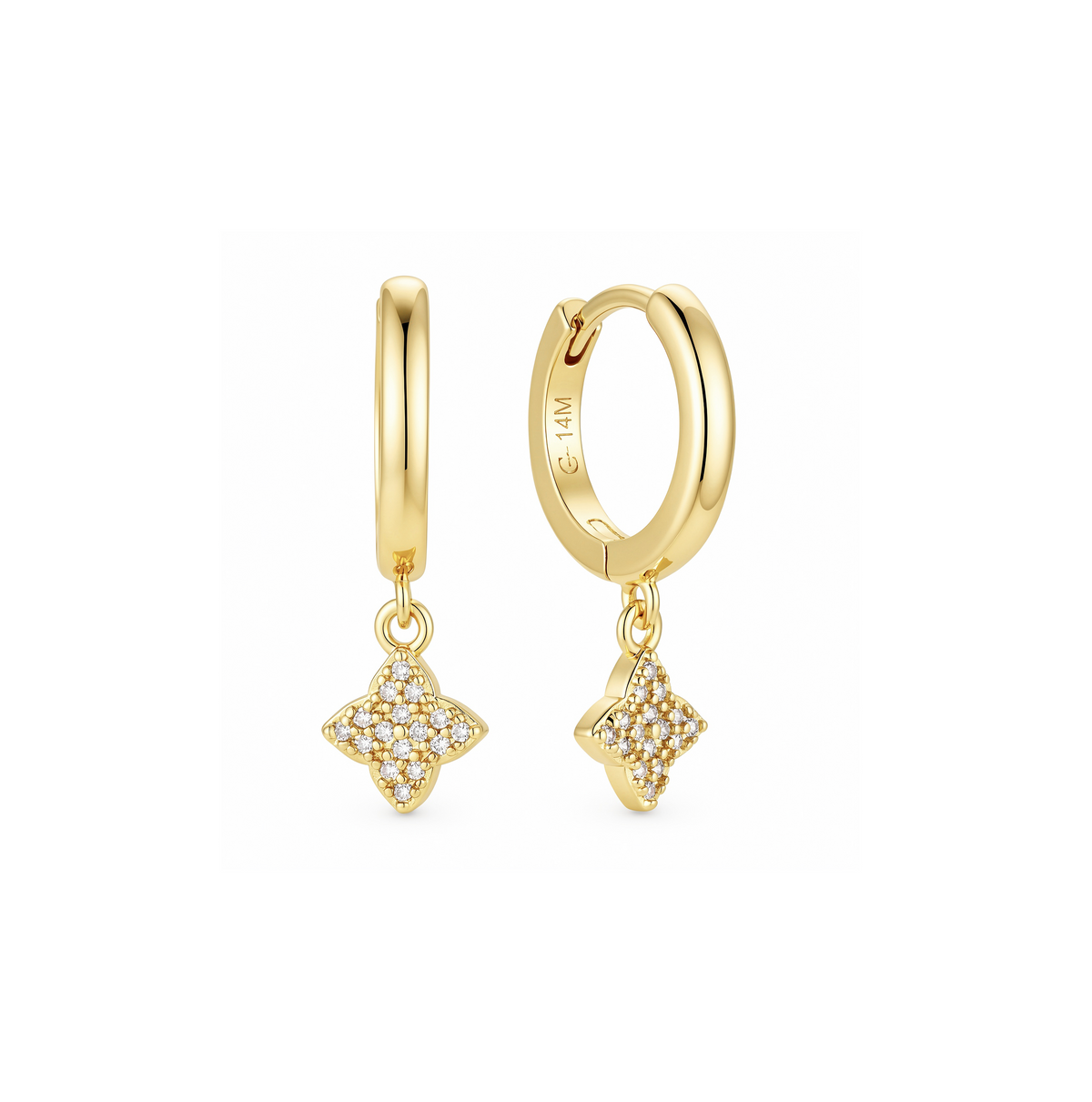 Aretes Huggies Trebol con Zirconias