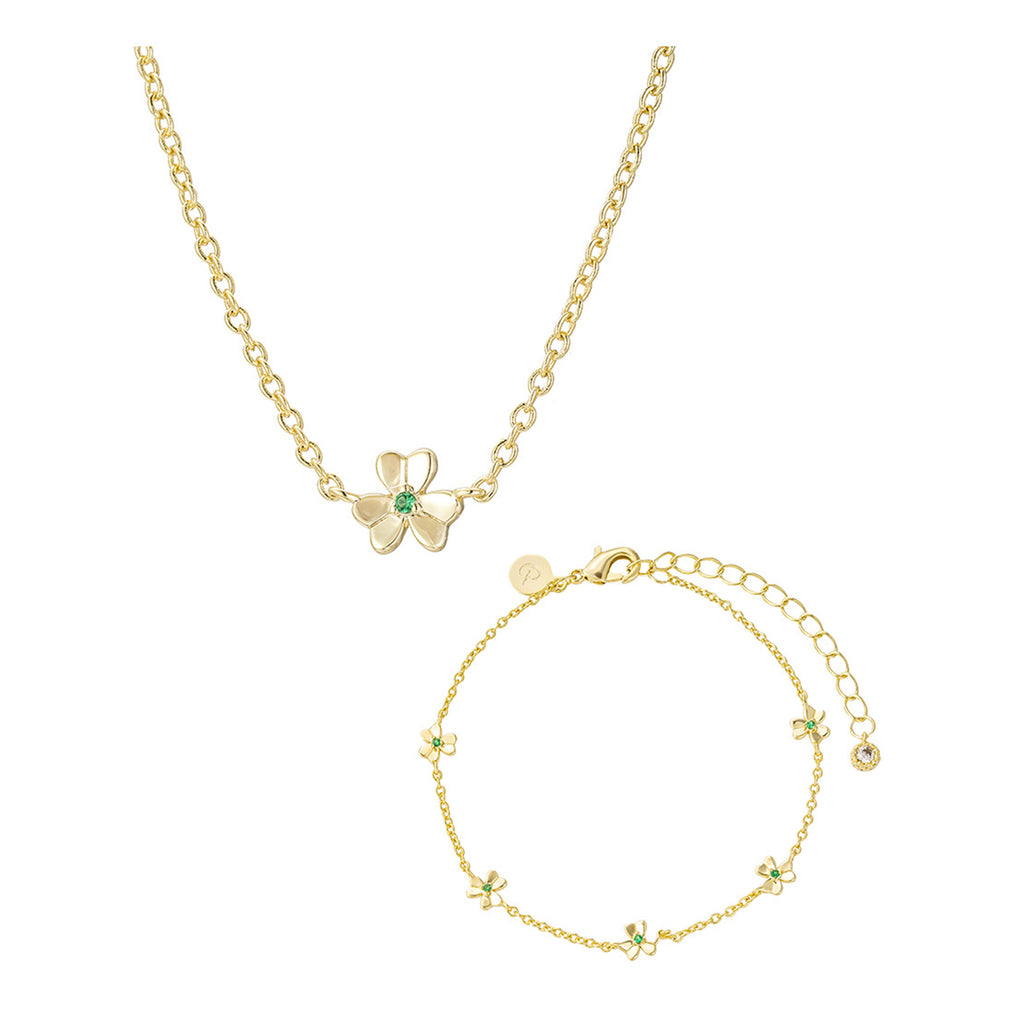 Set de Collar y Pulsera Flor con Circonia Verde