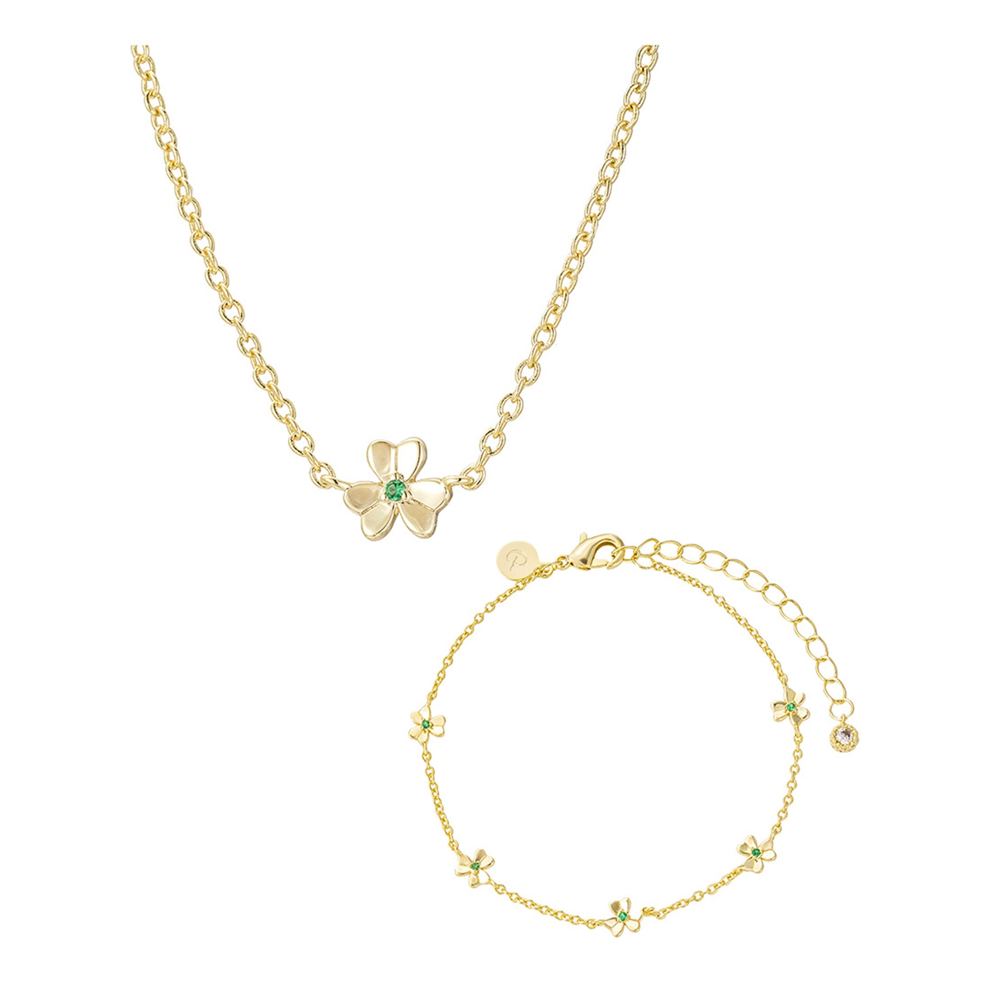 Set de Collar y Pulsera Flor con Circonia Verde