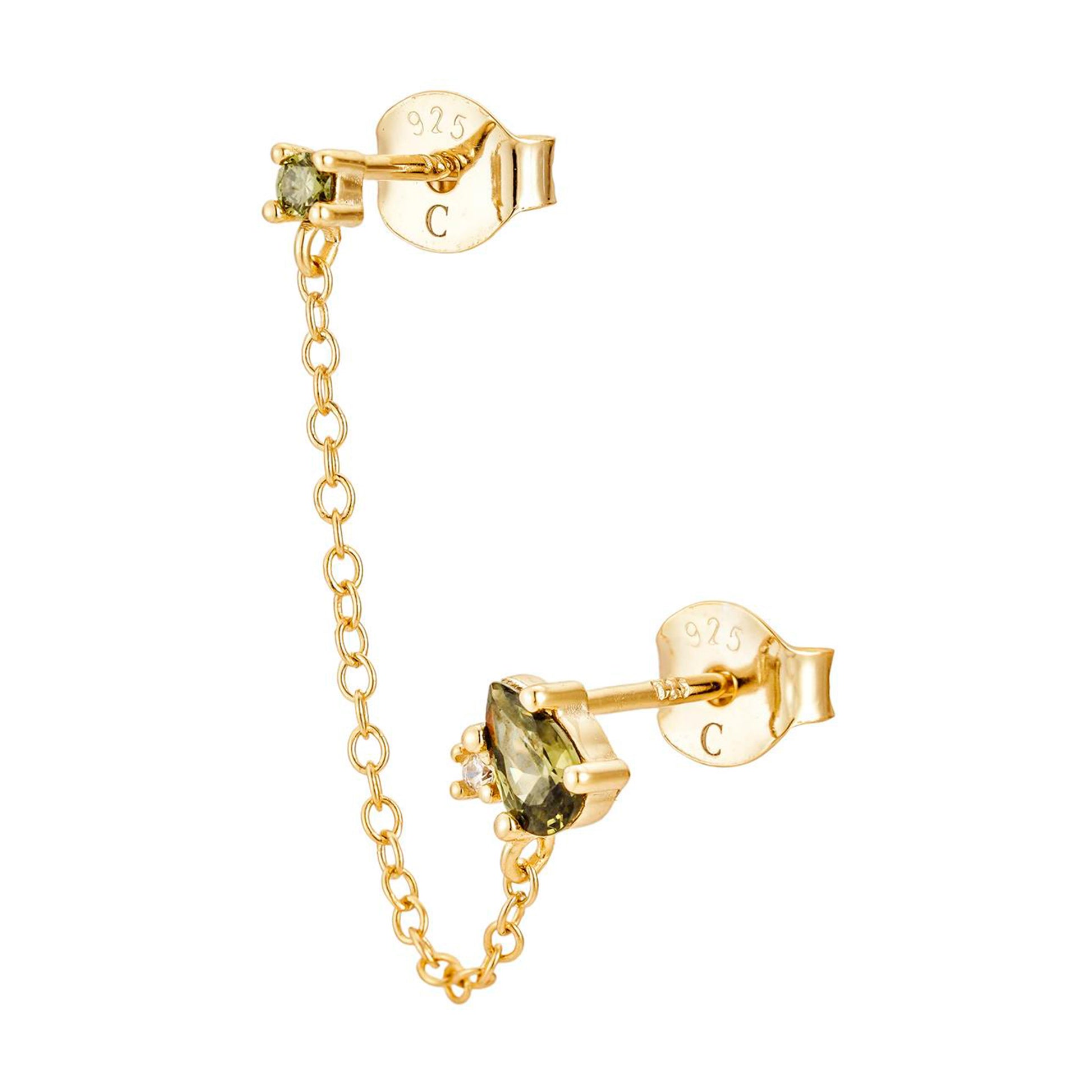 Piercing Doble con Cadena y Cristales Verdes