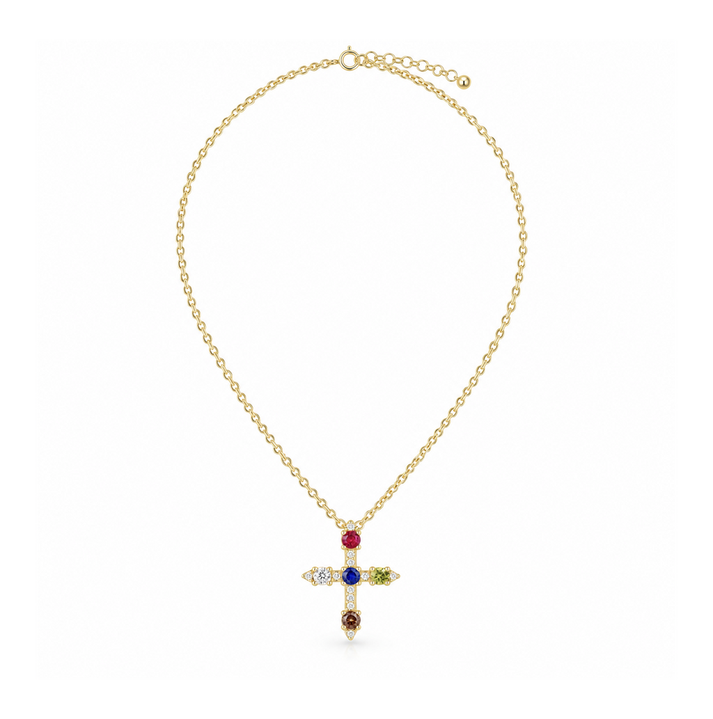 Collar Cruz con Circonias Multicolor