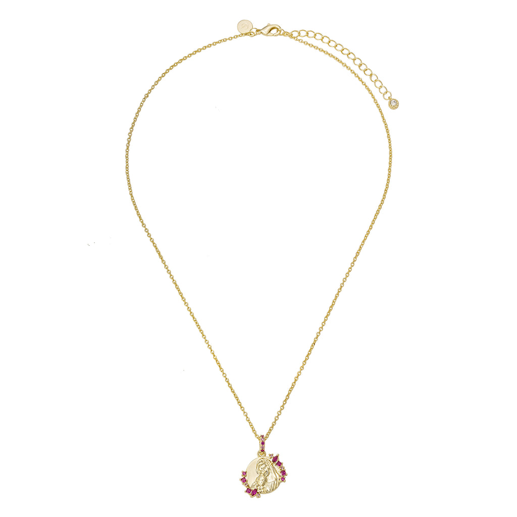 Collar Virgen con Niño y Detalles Rosas