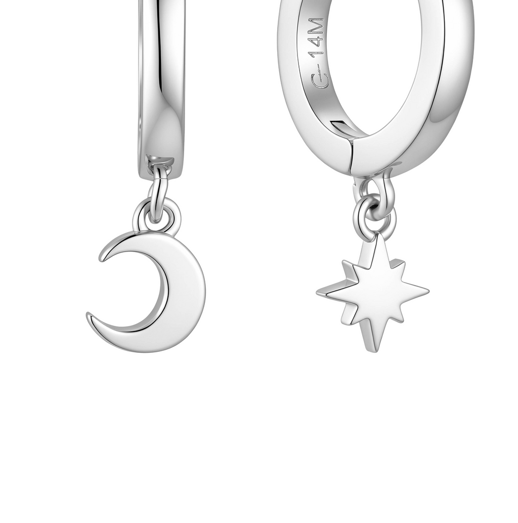 Aretes Huggies Luna y Estrella