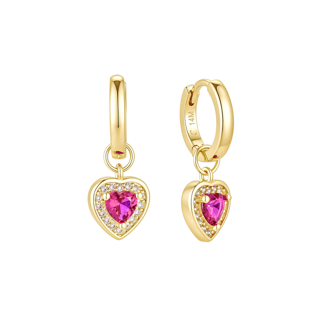 Aretes Huggies Corazón Fucsia