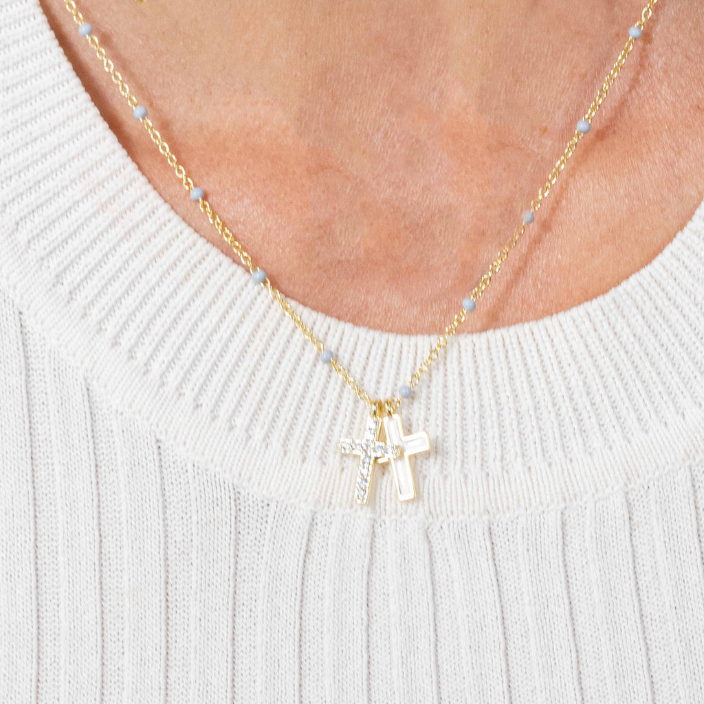 Collar Doble Cruz Esencia Dorada