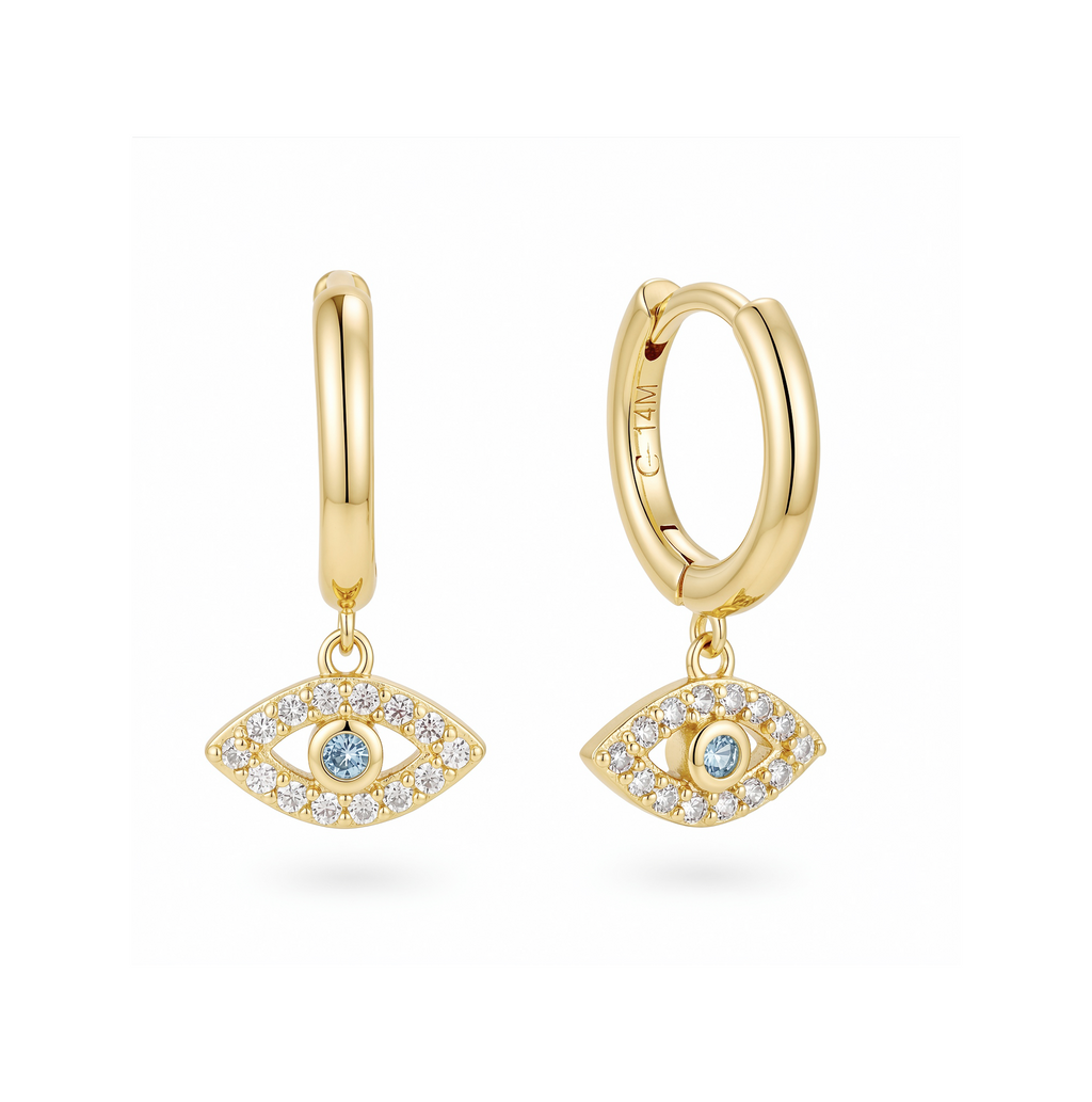 Aretes Huggies Ojo Turco con Zirconias