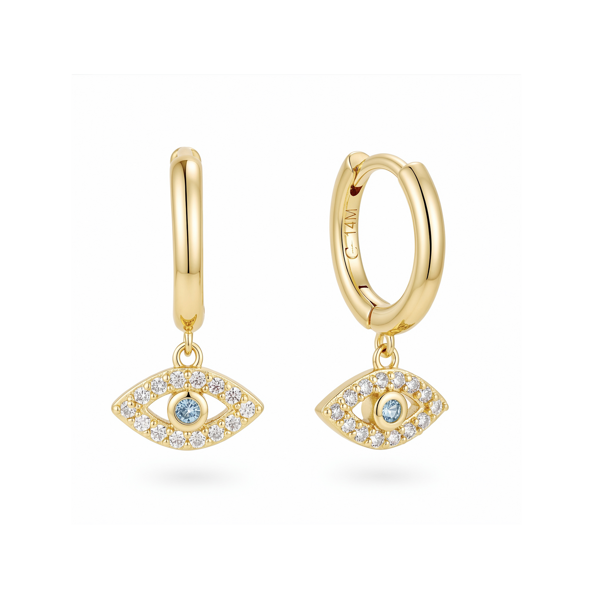 Aretes Huggies Ojo Turco con Zirconias