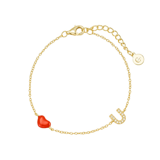 Pulsera Corazon rojo Plata 925 baño de Oro