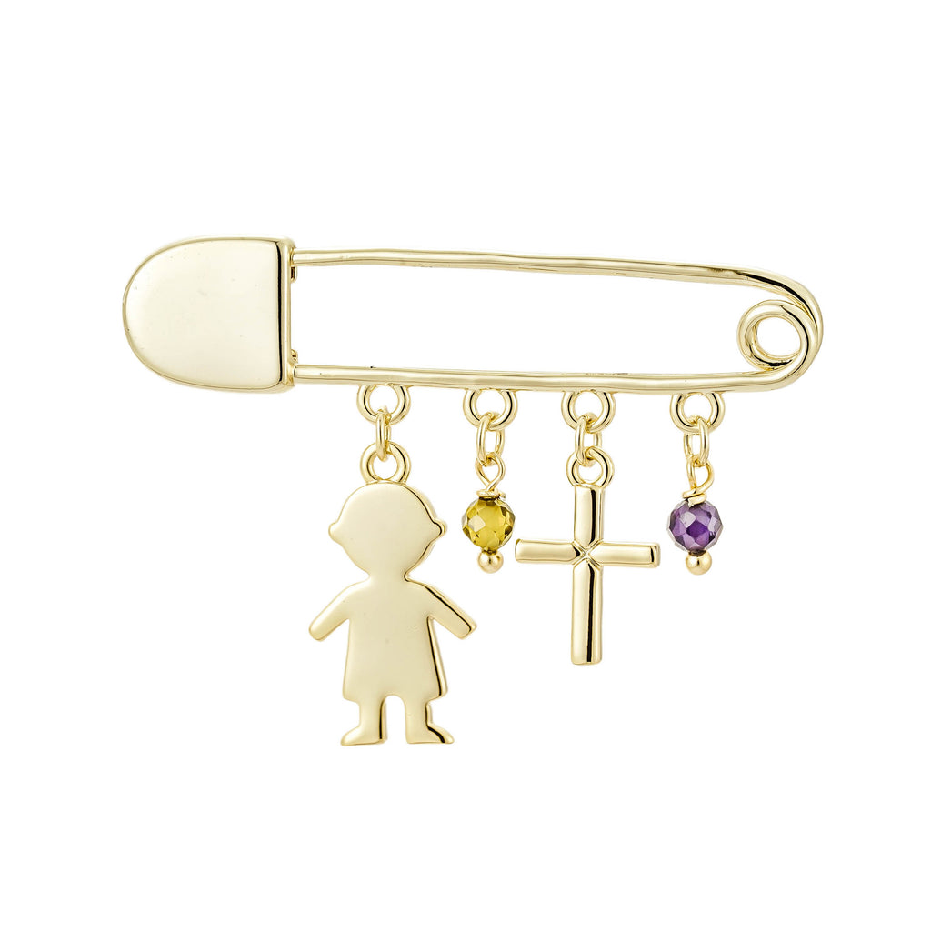 Pin de Bebé con dijes de Cruz y Niño