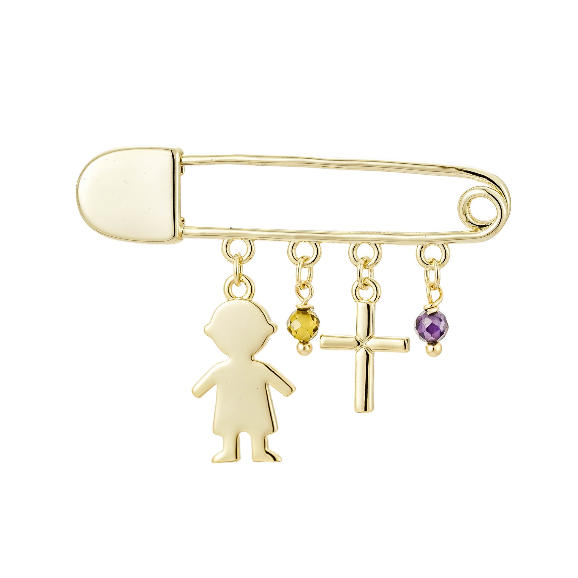 Pin de Bebé con dijes de Cruz y Niño