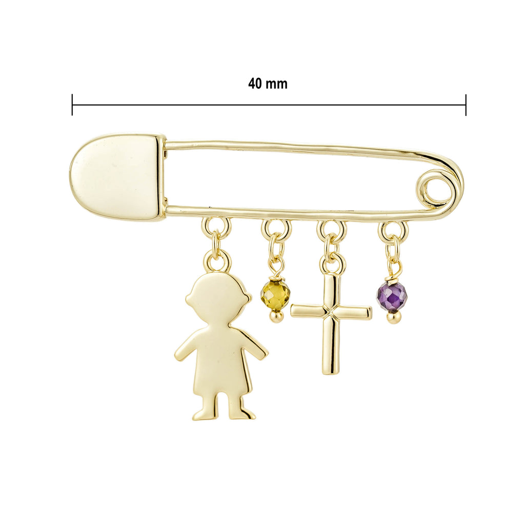 Pin de Bebé con dijes de Cruz y Niño