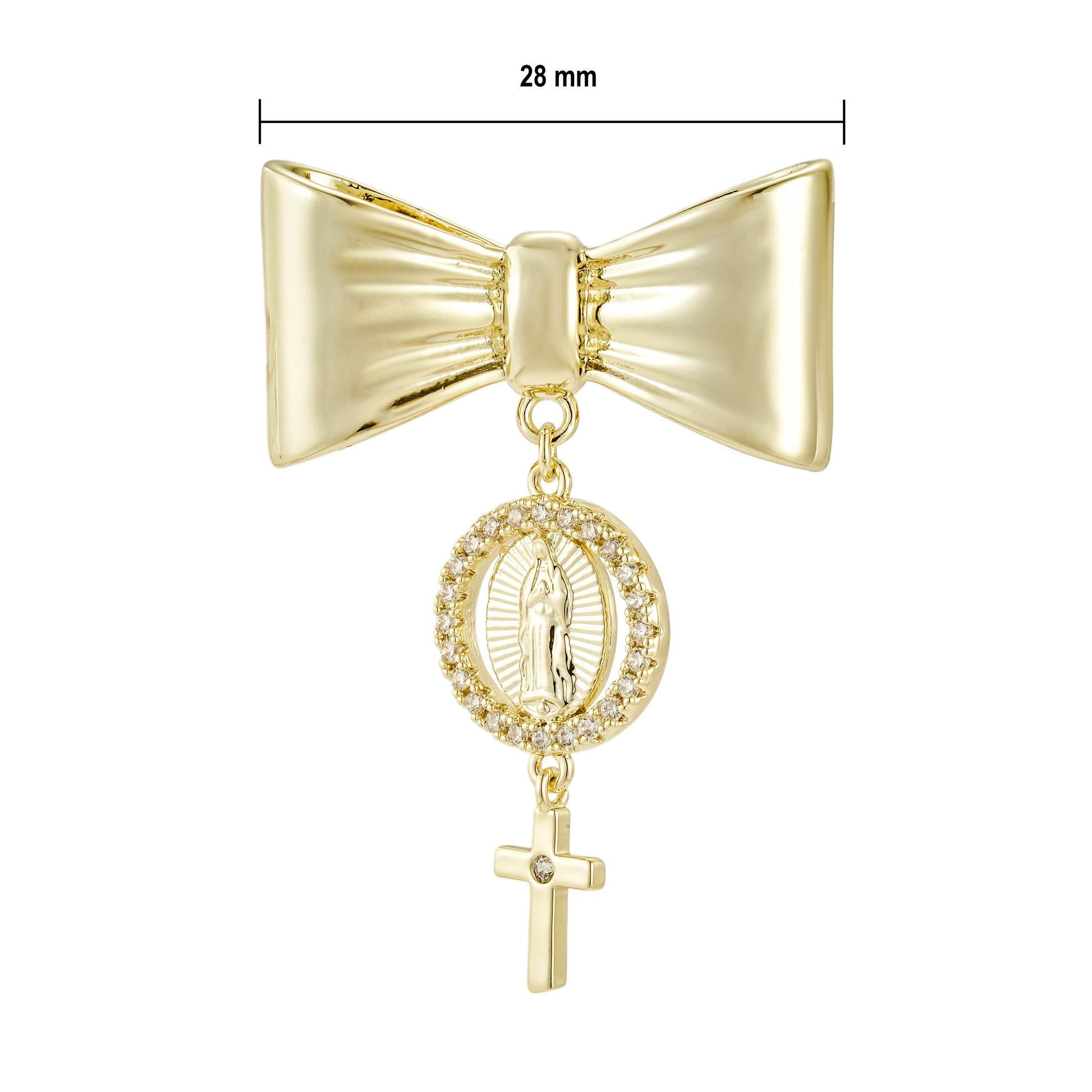 Pin de Bebé con moño y medalla de cruz.