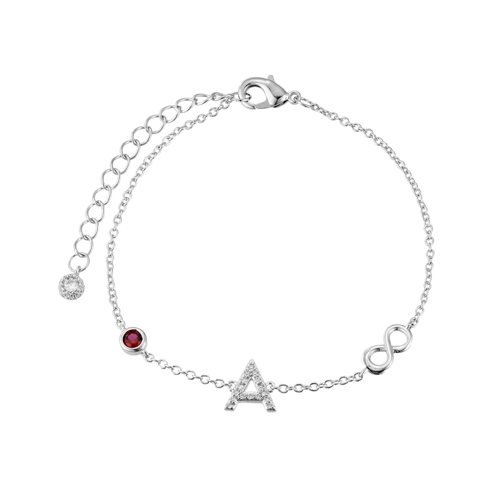 Pulsera Inicial Plata con Detalles de Infinito