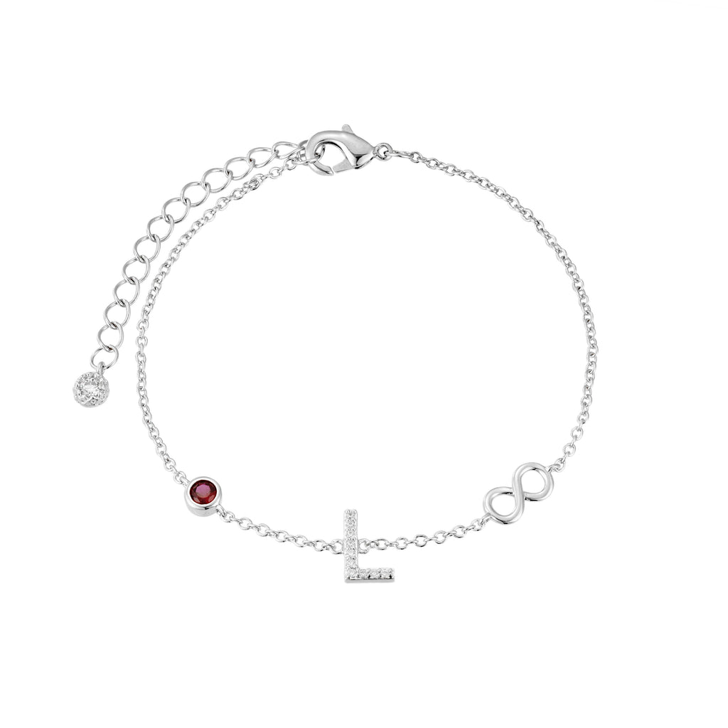 Pulsera Inicial Plata con Detalles de Infinito