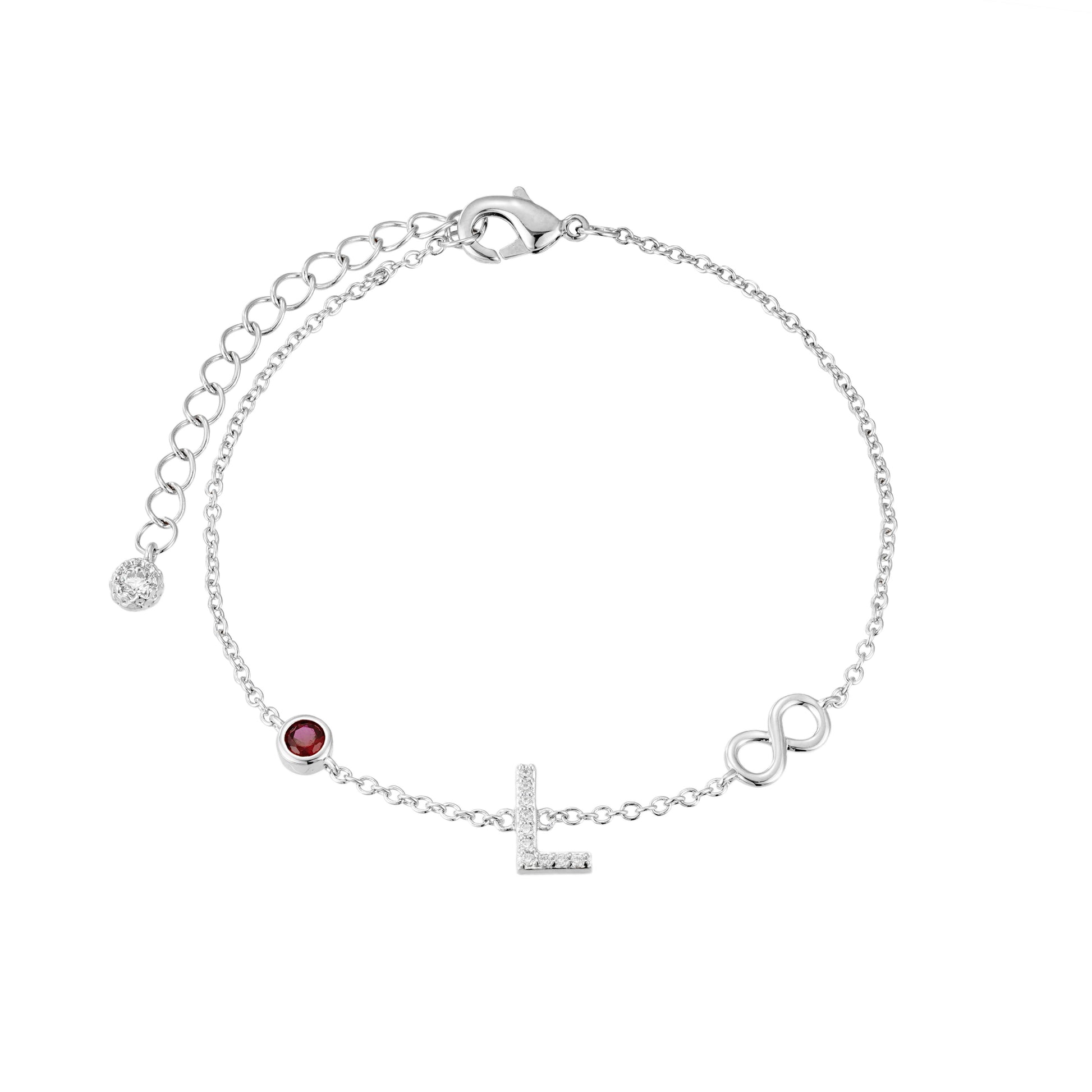 Pulsera Inicial Plata con Detalles de Infinito