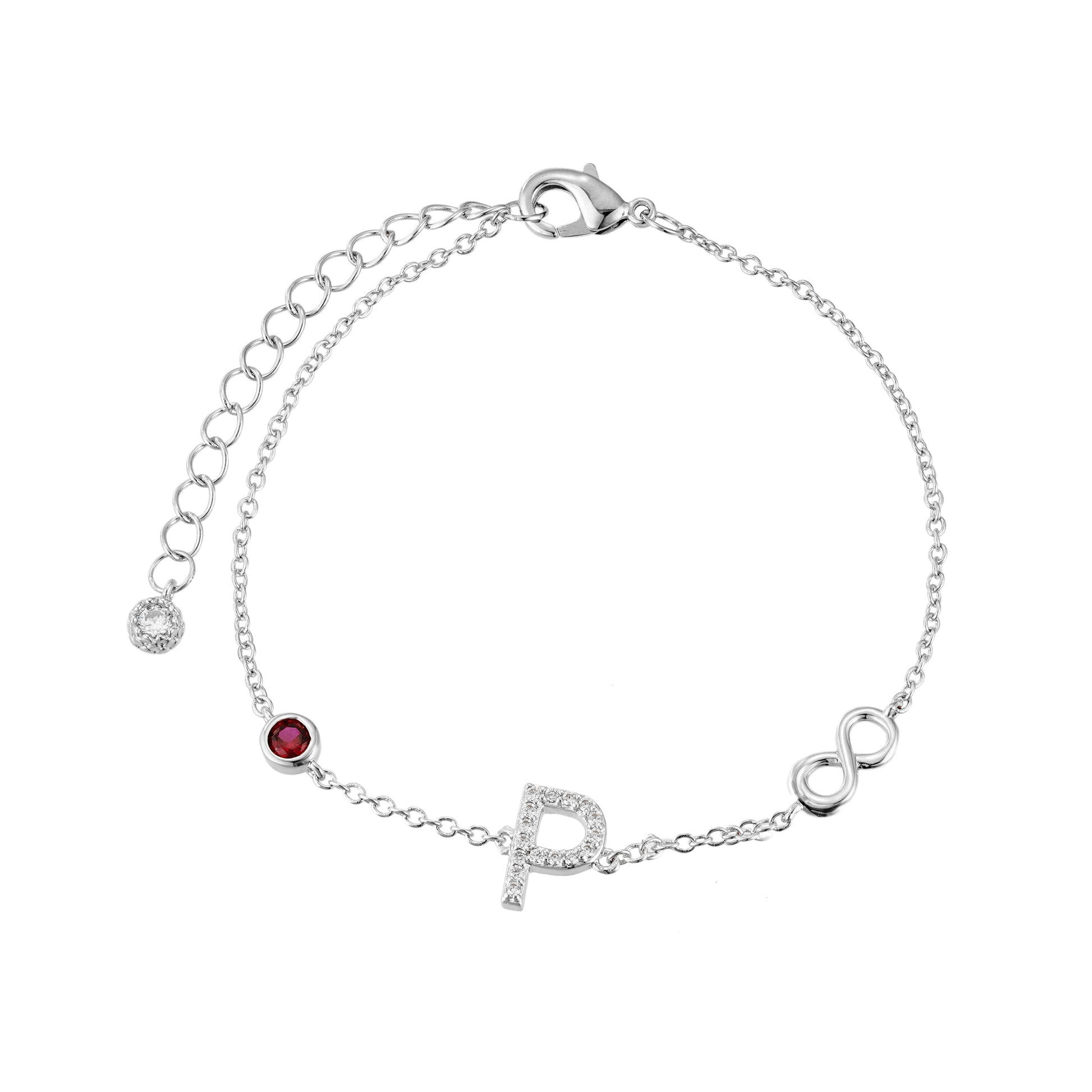 Pulsera Inicial Plata con Detalles de Infinito