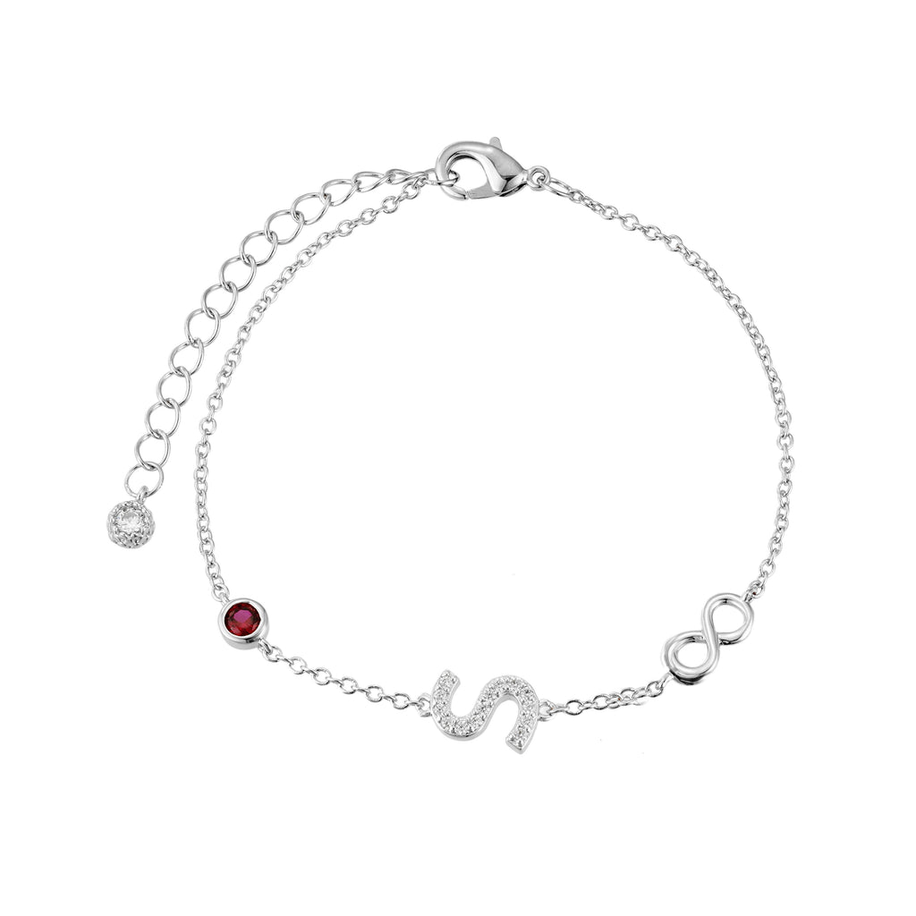 Pulsera Inicial Plata con Detalles de Infinito