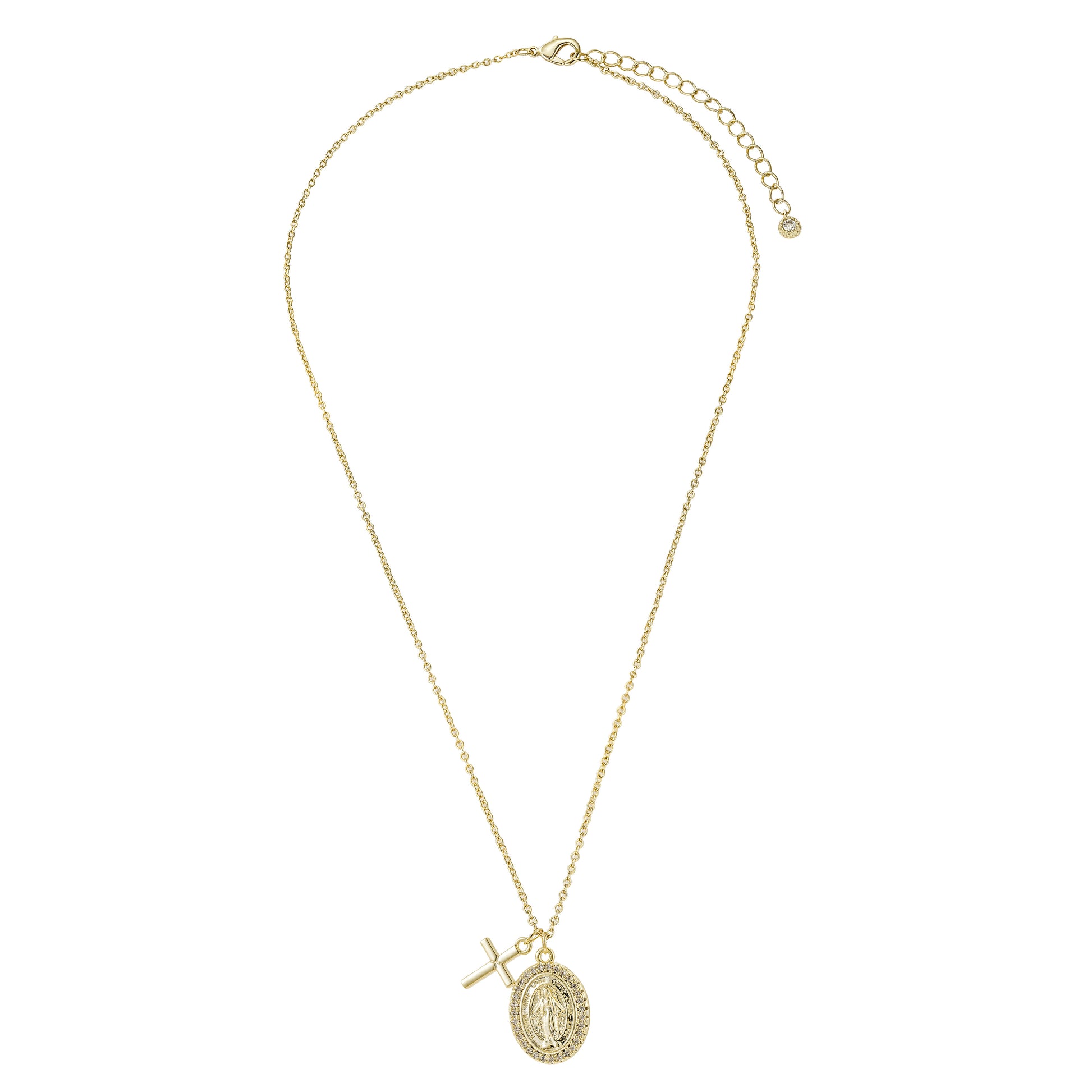 Collar Virgen Milagrosa y Cruz.