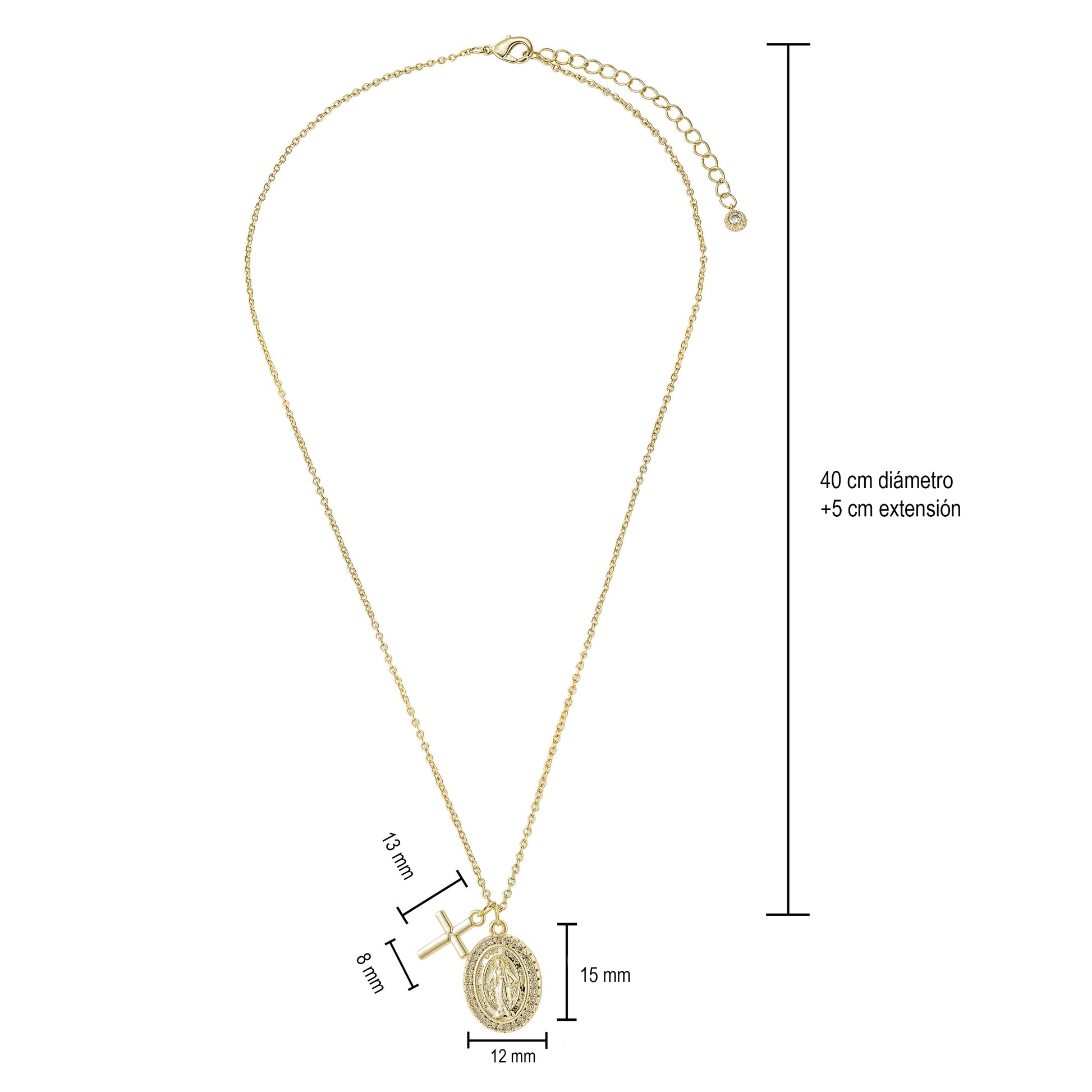 Collar Virgen Milagrosa y Cruz.