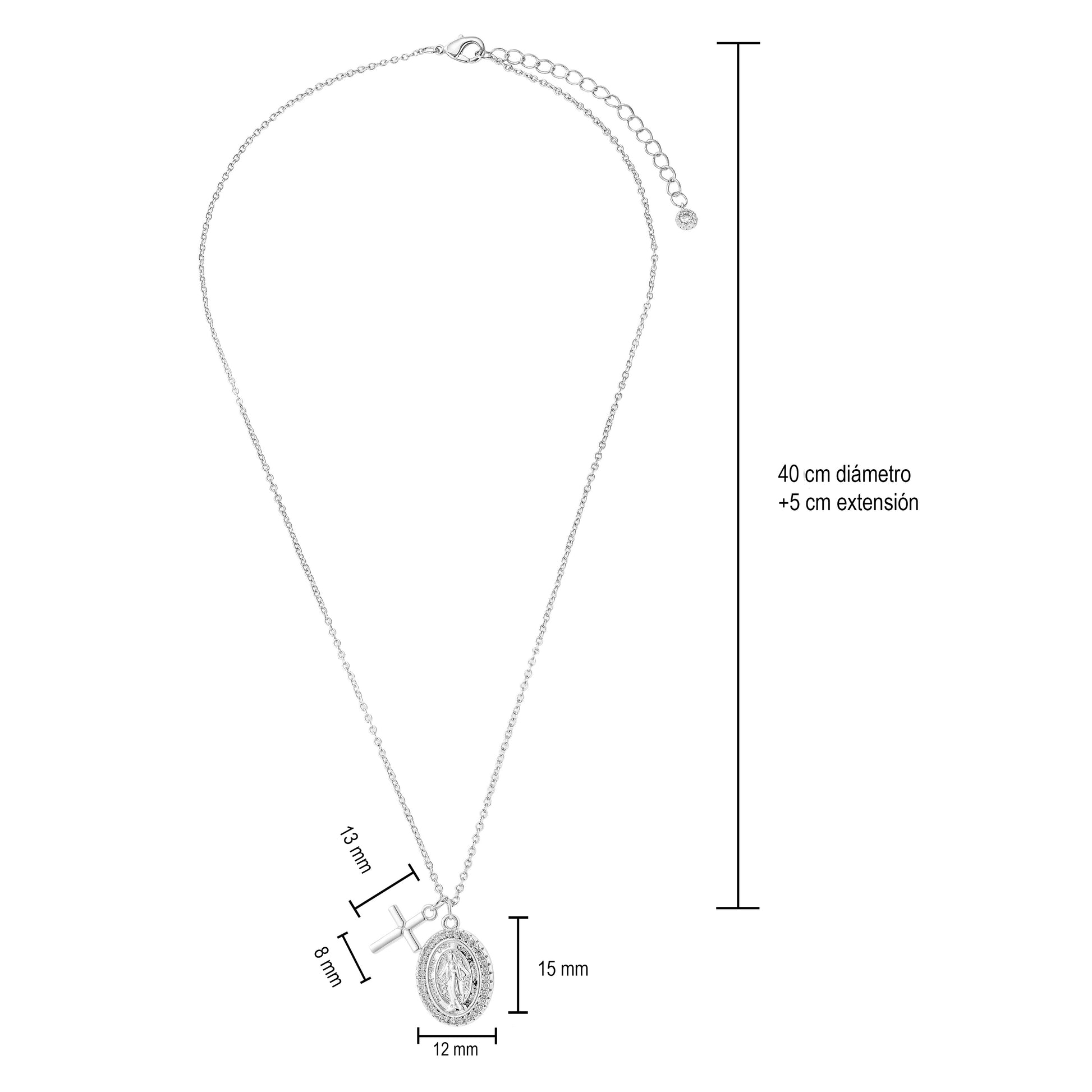 Collar Virgen Milagrosa y Cruz.