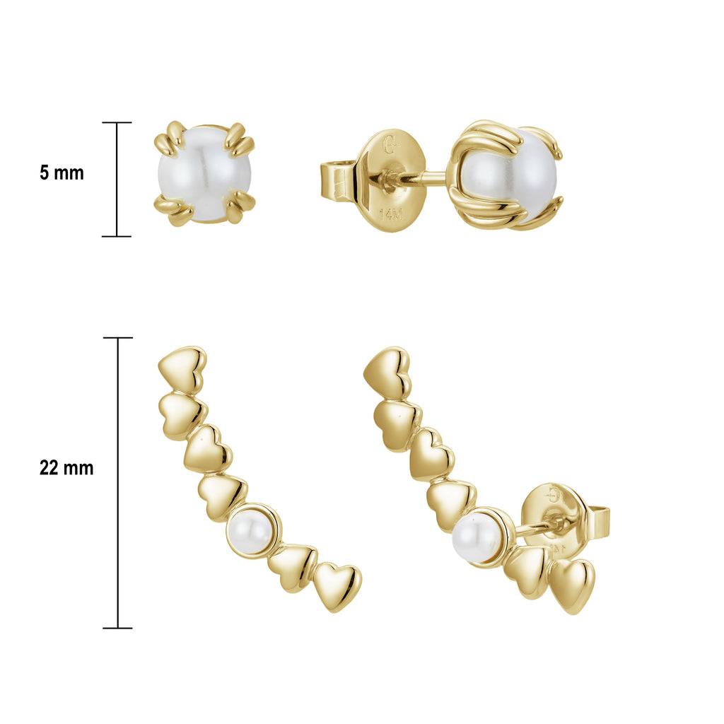 Aretes Dorados con Perlas y Corazones