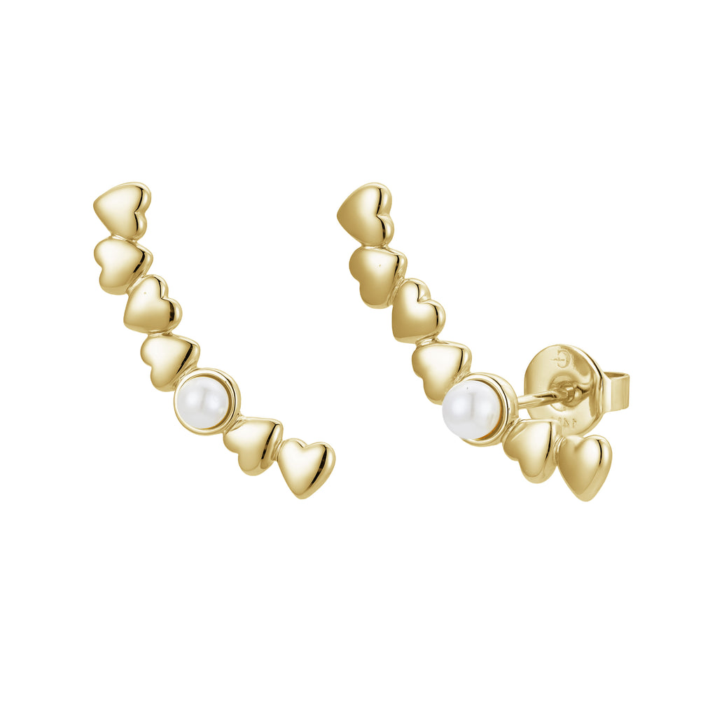 Aretes Dorados con Perlas y Corazones