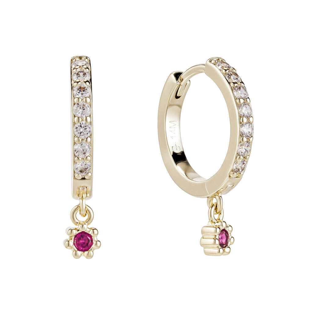 Aretes Brillantes con Dije Flor Rubí