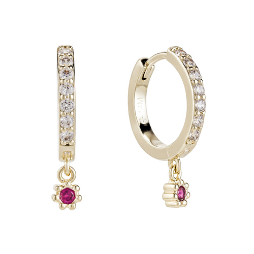 Aretes Brillantes con Dije Flor Rubí