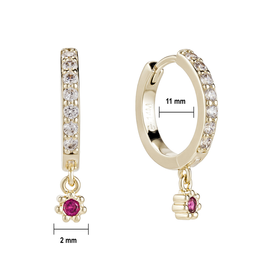 Aretes Brillantes con Dije Flor Rubí