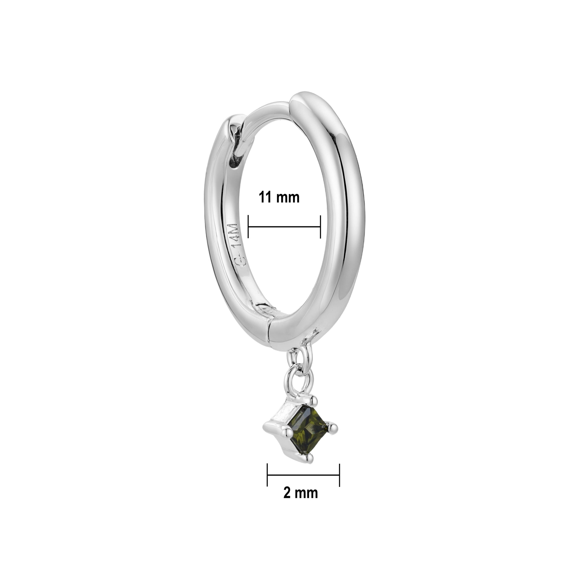 Arete Huggie Plata con Circonia Verde
