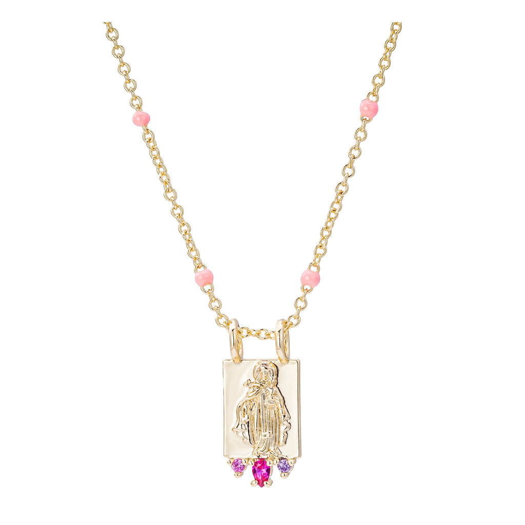 Collar Virgen Milagrosa Cluster Coral