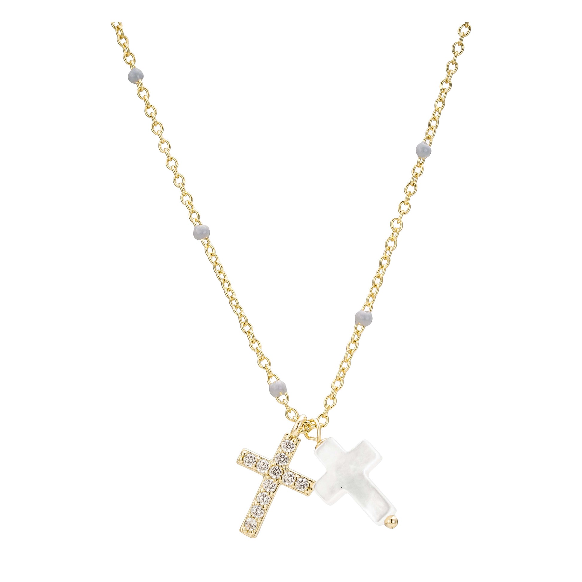 Collar Doble Cruz Madre Perla