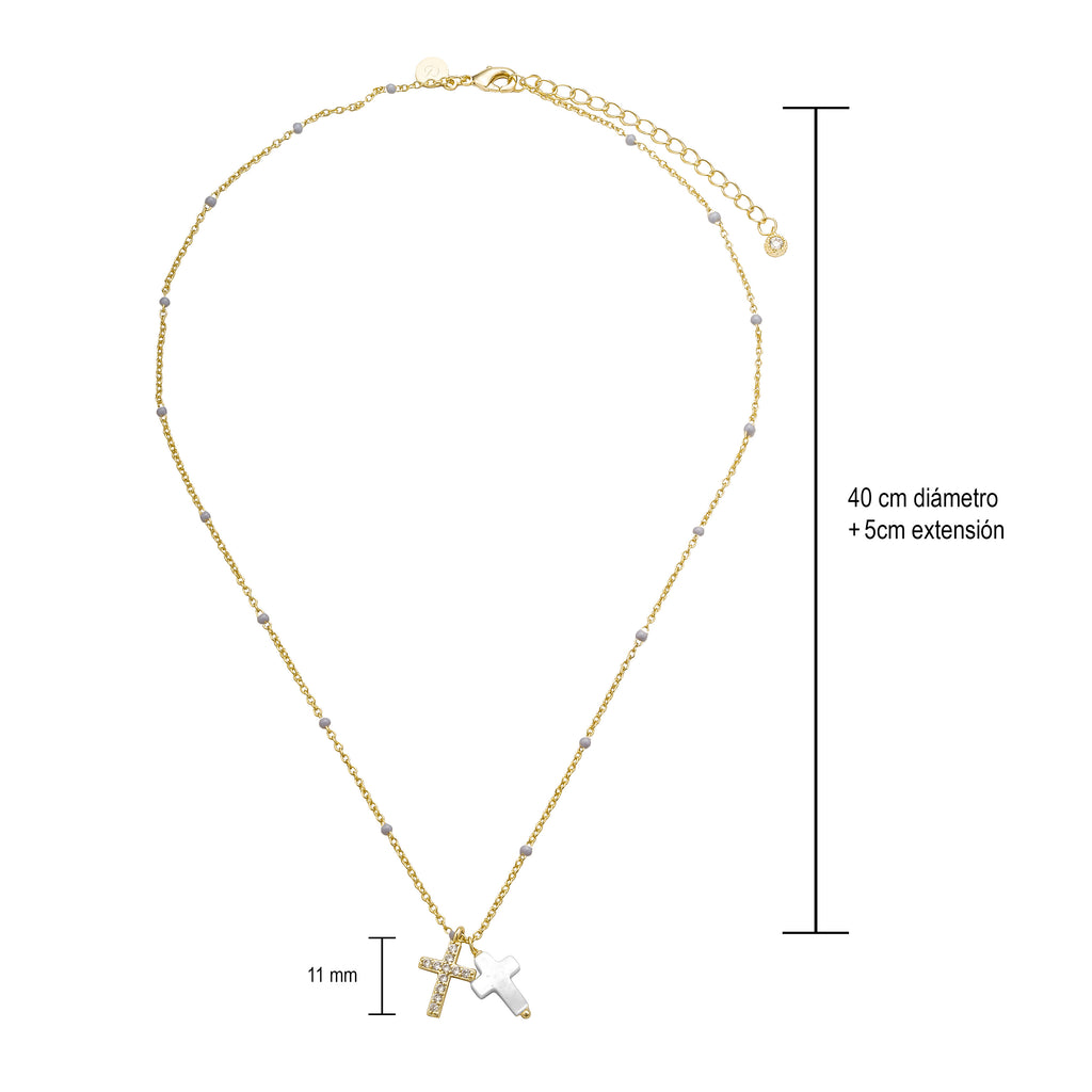 Collar Doble Cruz Madre Perla