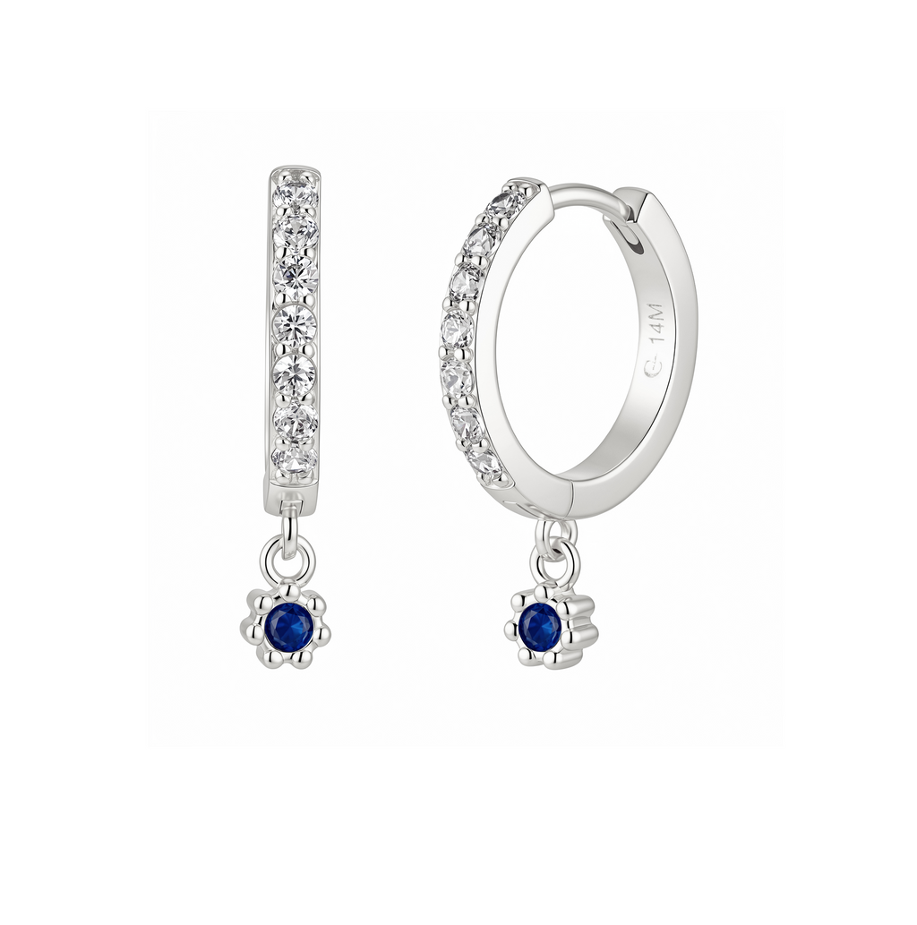 Aretes Huggie con Circonias y Dije Azul