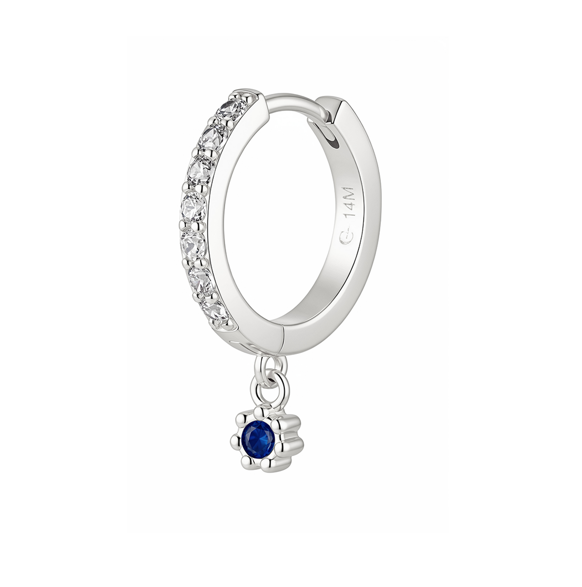 Aretes Huggie con Circonias y Dije Azul