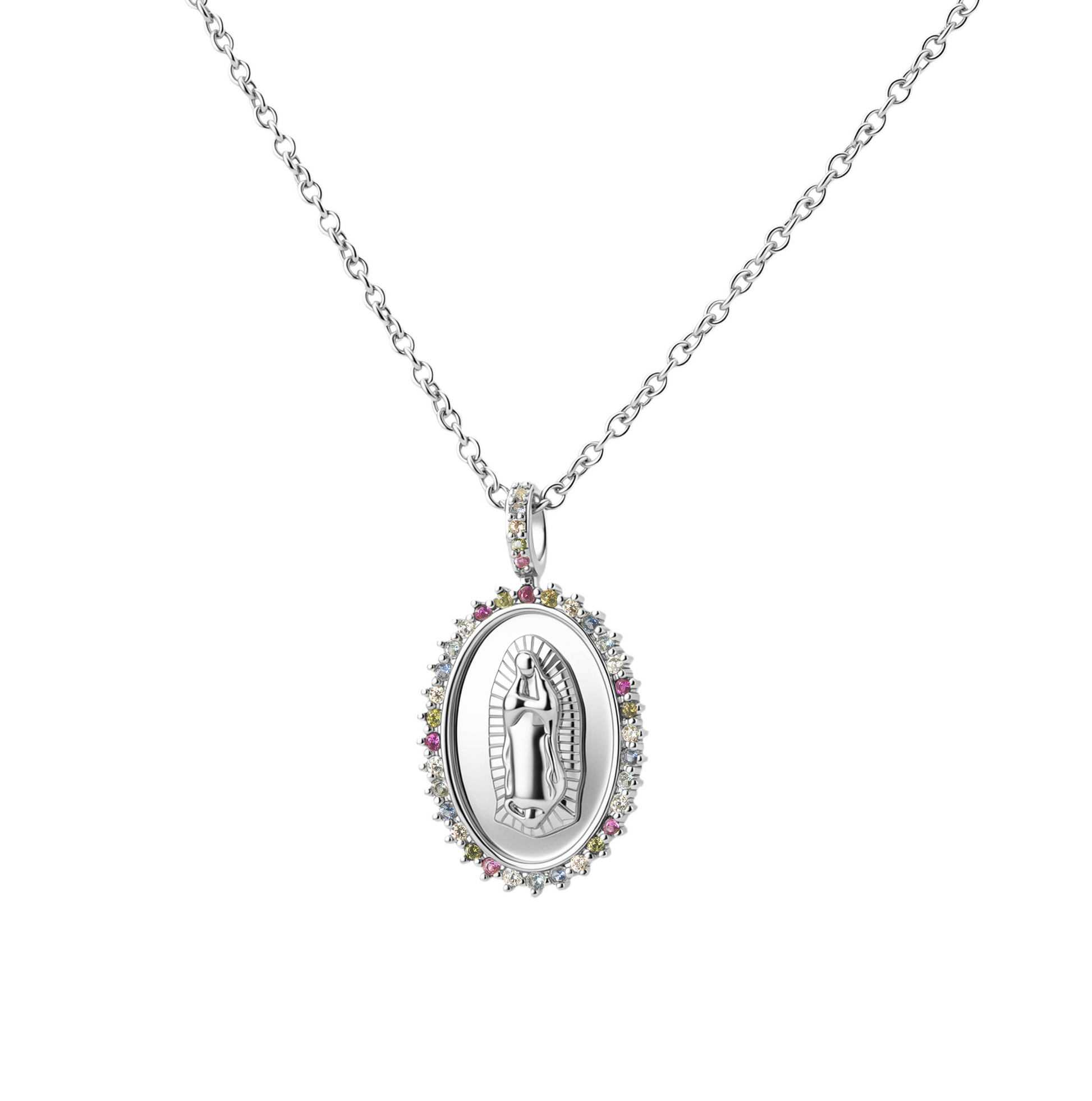 Collar Medalla Virgen de Guadalupe con circonias Multicolor