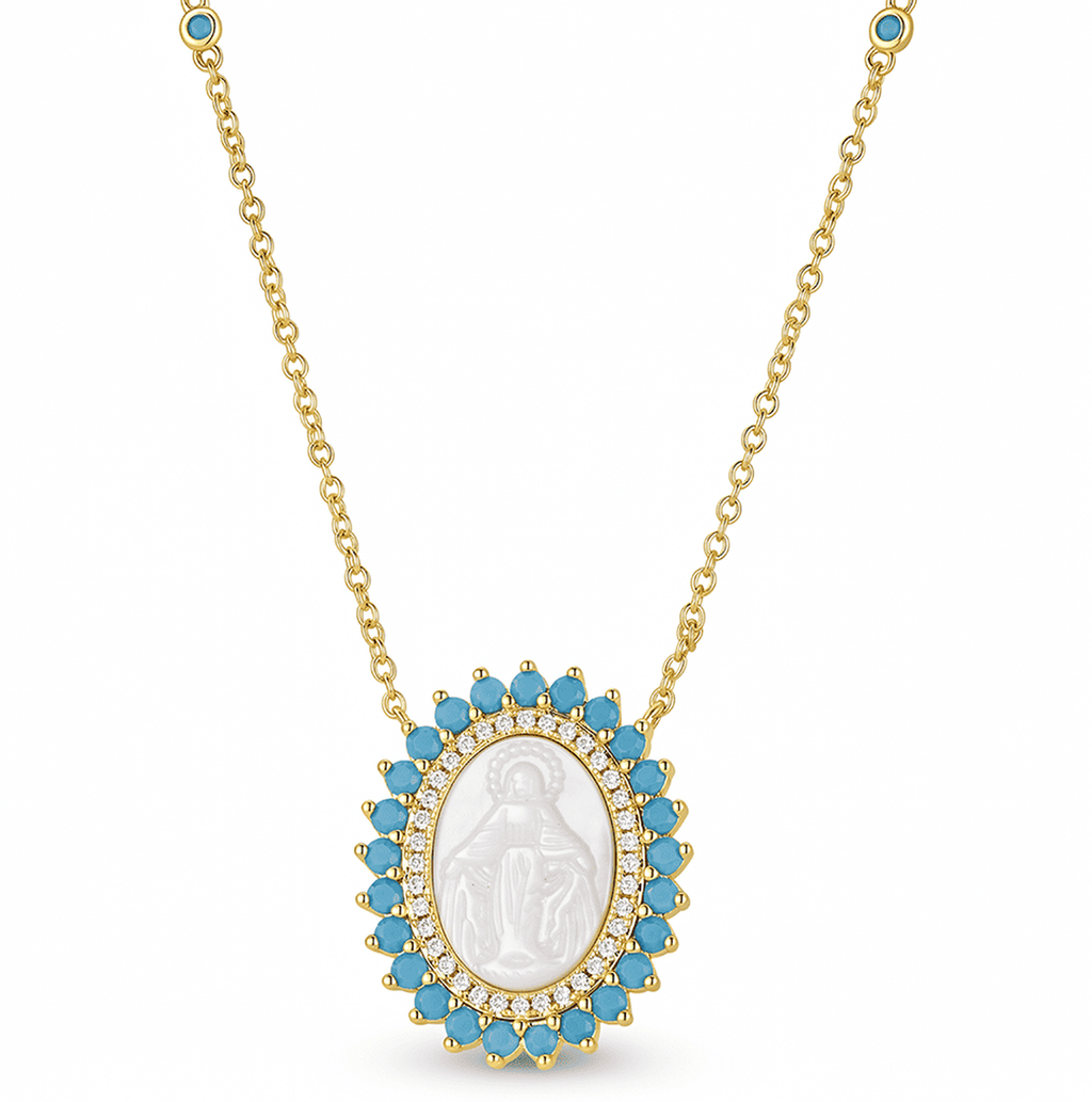COLLAR VIRGEN AZUL DORADA