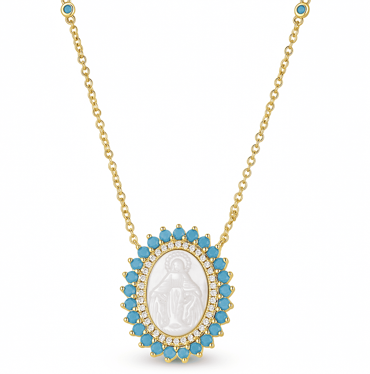 COLLAR VIRGEN AZUL DORADA