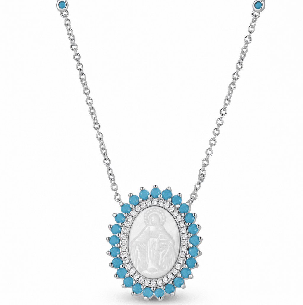 COLLAR VIRGEN TURQUESA PLATEADA
