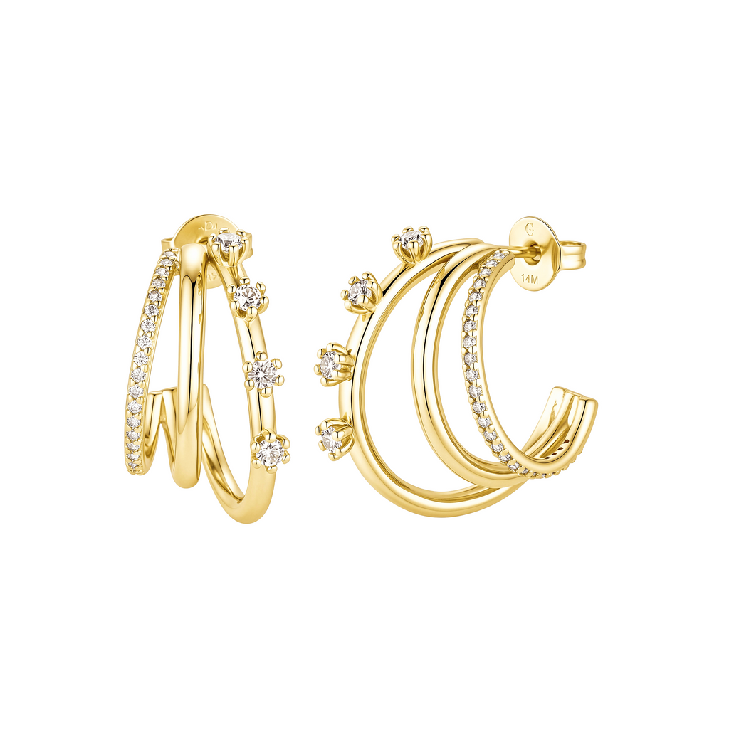 Aretes Huggie Triple con Circonias