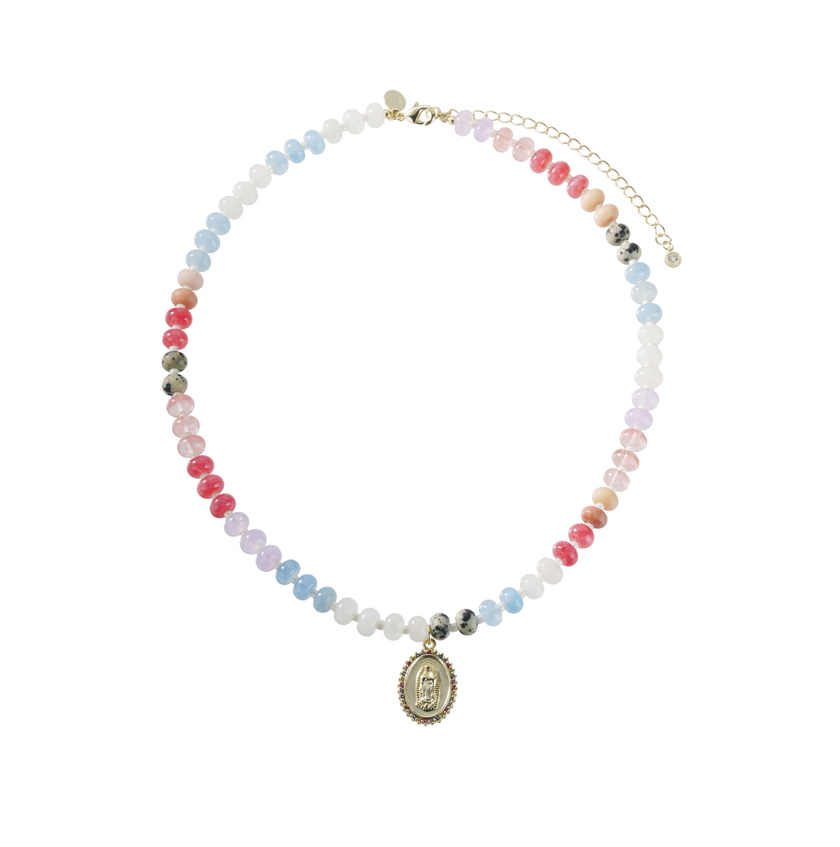 Collar Virgen de Guadalupe con Piedras de Colores