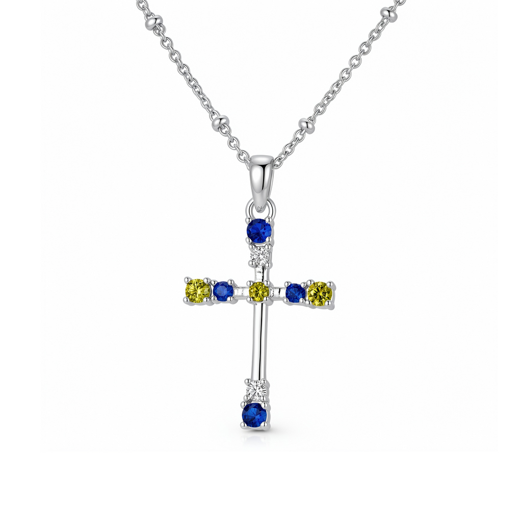 Collar Cruz Plateado Circonia