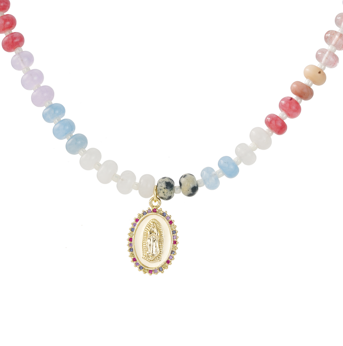 Collar Virgen de Guadalupe con Piedras de Colores