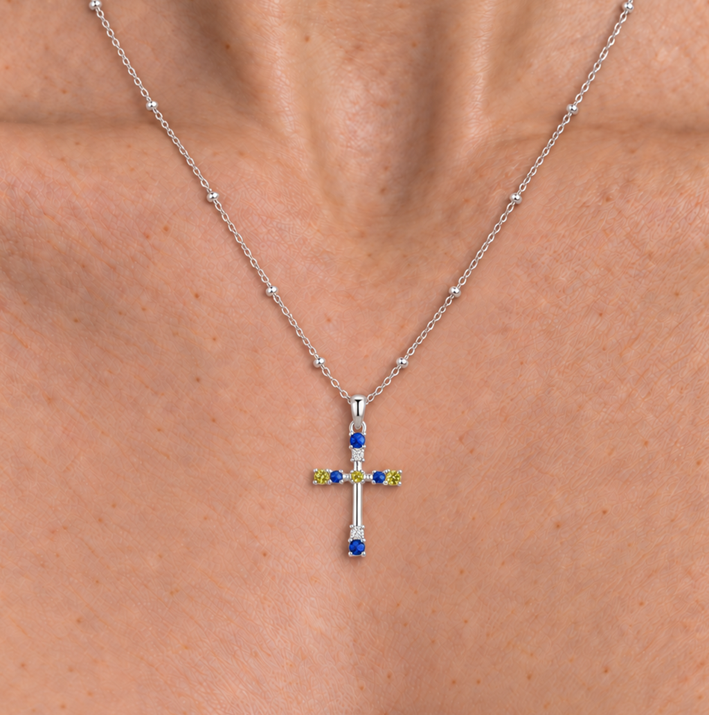 Collar Cruz Plateado Circonia