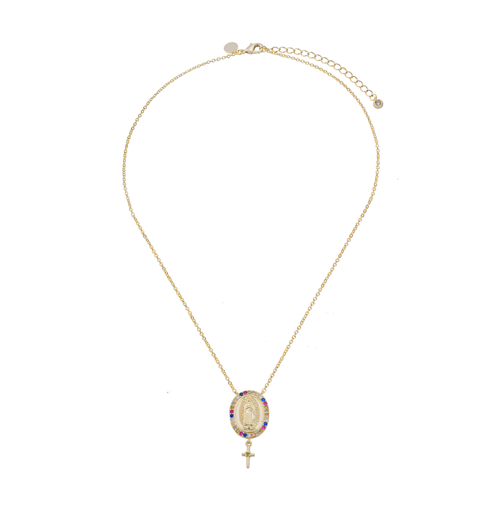 Collar Dorado Guadalupana con Cruz Colgante