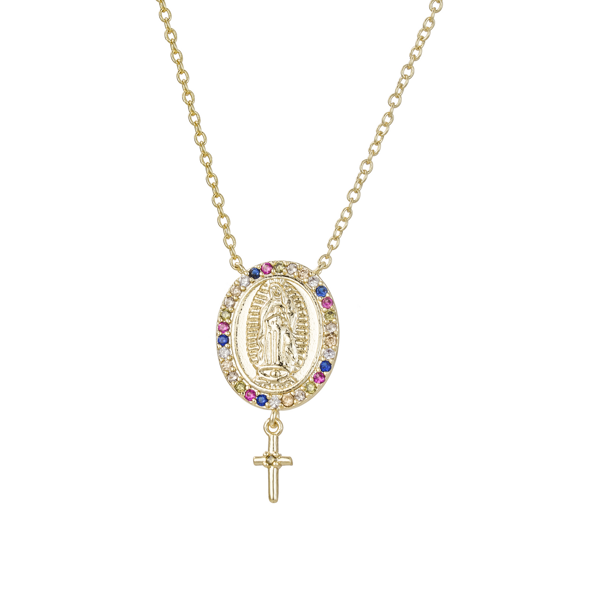 Collar Dorado Guadalupana con Cruz Colgante