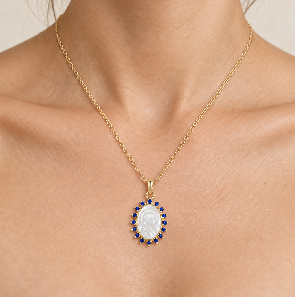 Collar Virgen Enmarcado Azul
