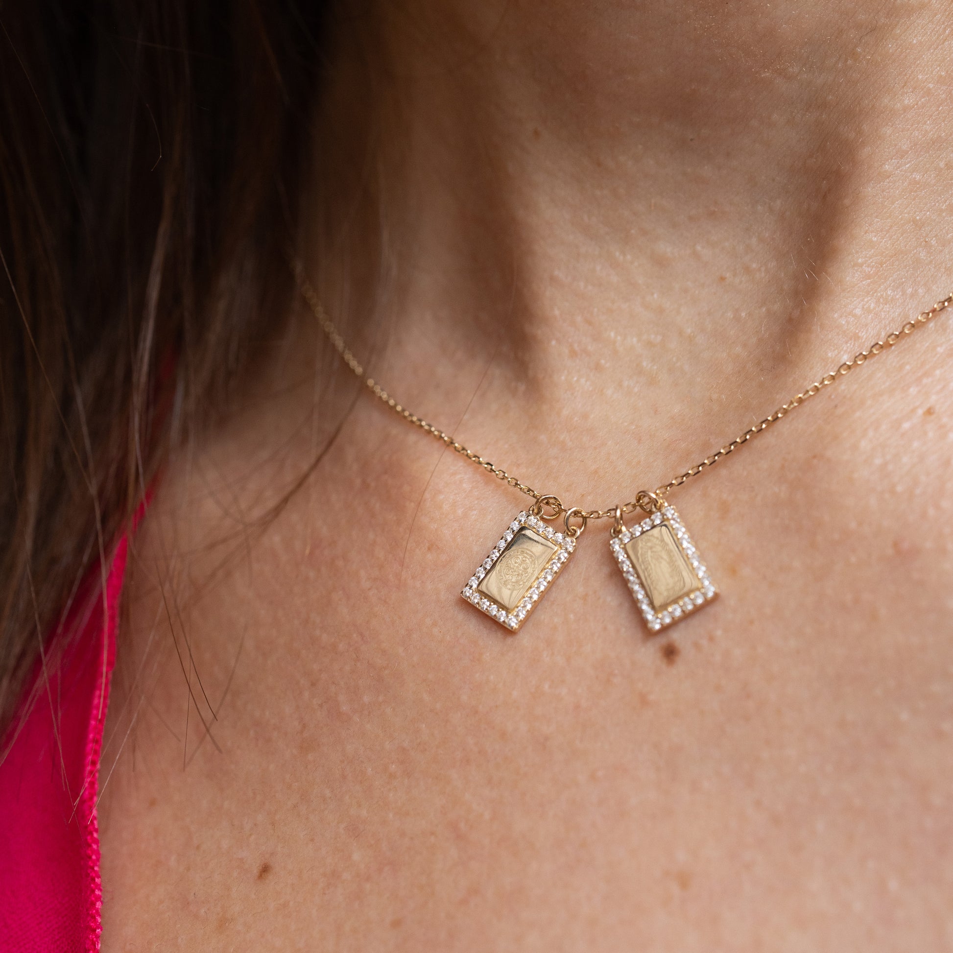 Escapulario Virgen de Guadalupe y San Benito en Oro sólido de 14K.